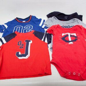 Baby Boy 12–18M Romper & Shirt Lot – Janie & Jack,MLB Twins –5 Pc sports outfits